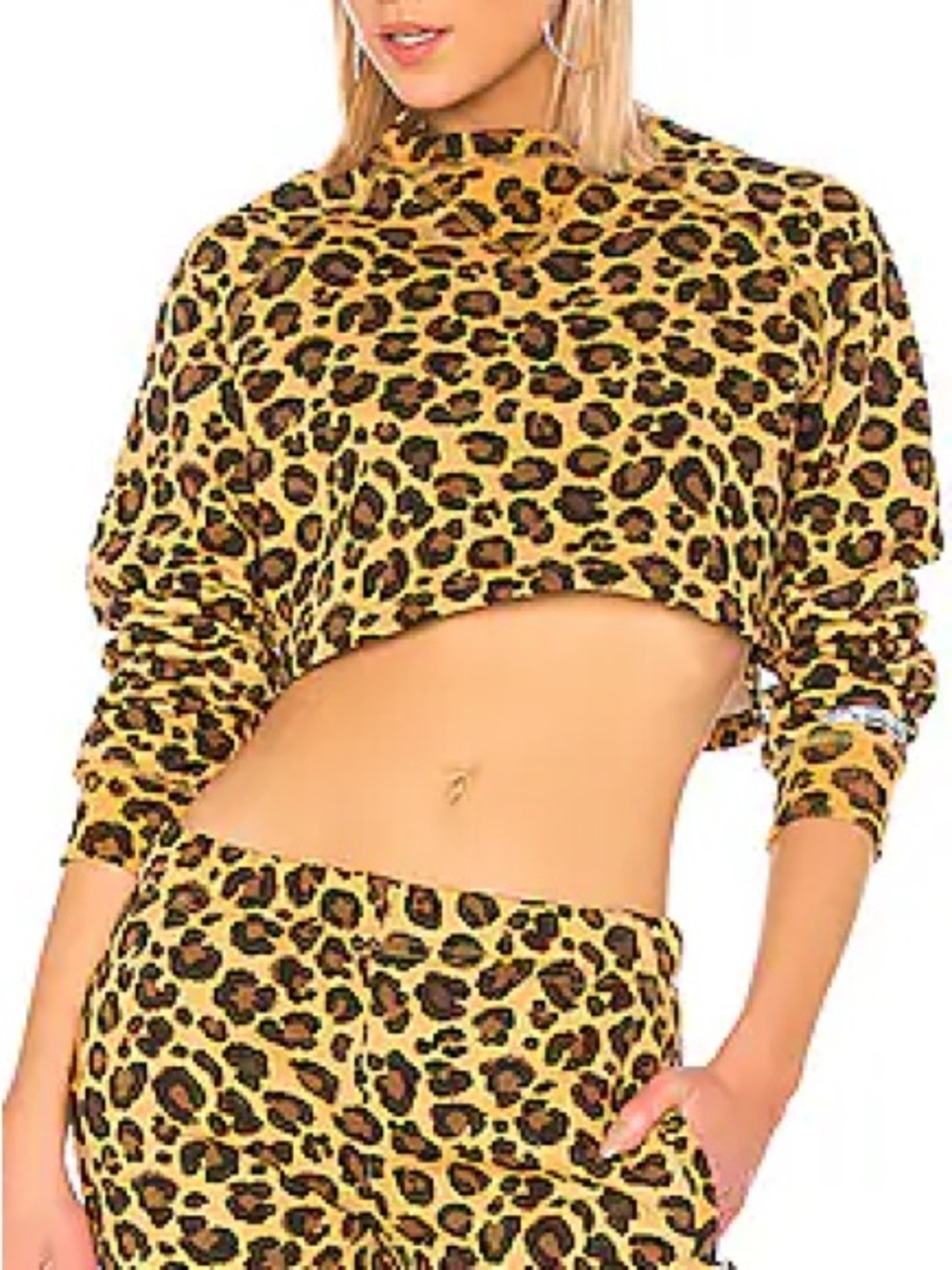Revolve Adam Selman Sport Cropped Honey Leopard Print Sweatshirt Size Small